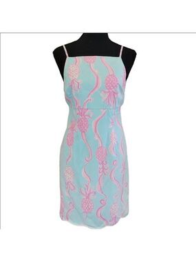Vintage Lilly Pulitzer Pineapple Print White Label Halter Dress Size 4 EUC